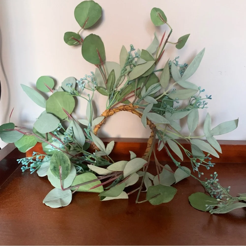 2 small faux eucalyptus leaves wreaths